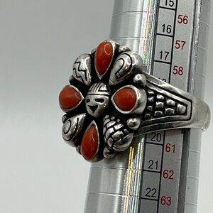 Carol Felley coral sun ring size 9. 925 signed Native American Southwest